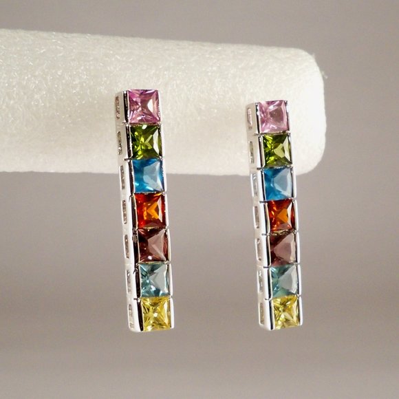 New Suzanne Somers Princess Cut Multi Colored Cubic Zirconias Earrings - Picture 1 of 5